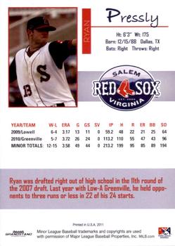 2011 Grandstand Salem Red Sox #NNO Ryan Pressly Back