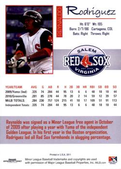2011 Grandstand Salem Red Sox #NNO Reynaldo Rodriguez Back