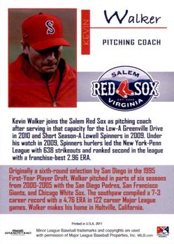 2011 Grandstand Salem Red Sox #NNO Kevin Walker Back