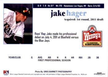 2011 Grandstand Princeton Rays #NNO Jake Hager Back