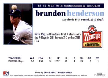 2011 Grandstand Princeton Rays #NNO Brandon Henderson Back
