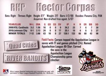 2011 Grandstand Quad Cities River Bandits #NNO Hector Corpas Back