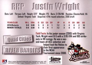 2011 Grandstand Quad Cities River Bandits #NNO Justin Wright Back