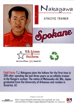 2011 Grandstand Spokane Indians #NNO T.J. Nakagawa Back