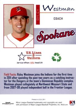 2011 Grandstand Spokane Indians #NNO Ryley Westman Back