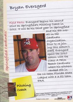 2011 Grandstand Springfield Cardinals #NNO Bryan Eversgerd Back