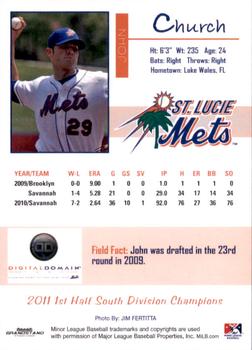 2011 Grandstand St. Lucie Mets #NNO John Church Back