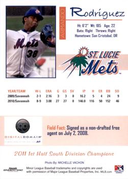 2011 Grandstand St. Lucie Mets #NNO Armando Rodriguez Back