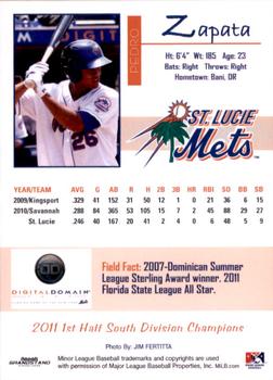 2011 Grandstand St. Lucie Mets #NNO Pedro Zapata Back