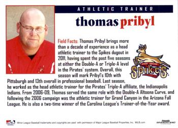 2011 Grandstand State College Spikes #NNO Thomas Pribyl Back