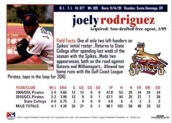 2011 Grandstand State College Spikes #NNO Joely Rodriguez Back
