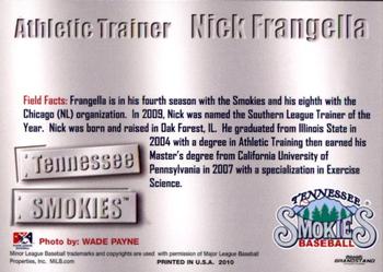 2011 Grandstand Tennessee Smokies #NNO Nick Frangella Back