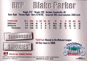 2011 Grandstand Tennessee Smokies #NNO Blake Parker Back