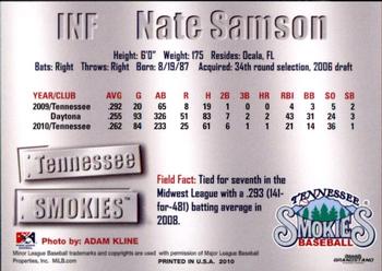 2011 Grandstand Tennessee Smokies #NNO Nate Samson Back