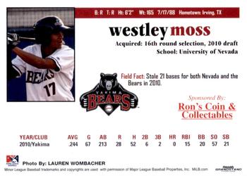 2011 Grandstand Yakima Bears #NNO Westley Moss Back