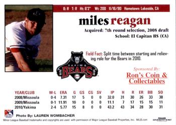 2011 Grandstand Yakima Bears #NNO Miles Reagan Back