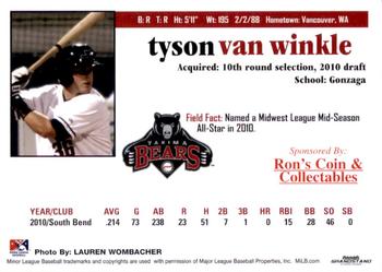 2011 Grandstand Yakima Bears #NNO Tyson Van Winkle Back