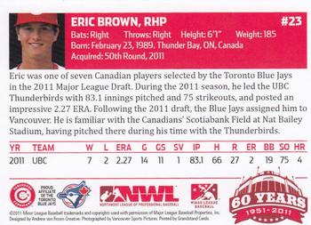 2011 Grandstand Vancouver Canadians #NNO Eric Brown Back