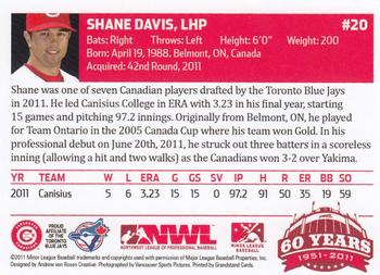 2011 Grandstand Vancouver Canadians #NNO Shane Davis Back