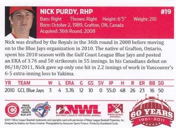 2011 Grandstand Vancouver Canadians #NNO Nick Purdy Back