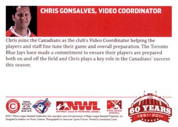 2011 Grandstand Vancouver Canadians #NNO Chris Gonsalves Back