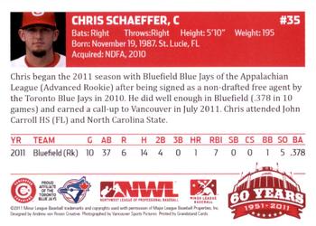 2011 Grandstand Vancouver Canadians #NNO Chris Schaeffer Back