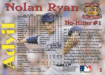 1996 Pacific Advil Nolan Ryan #5 Nolan Ryan Back