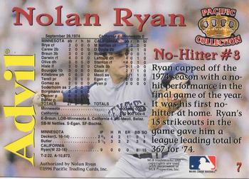 1996 Pacific Advil Nolan Ryan #7 Nolan Ryan Back