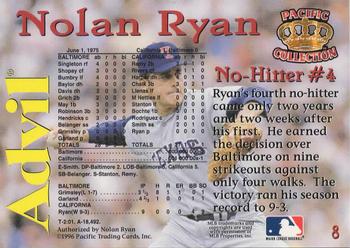 1996 Pacific Advil Nolan Ryan #8 Nolan Ryan Back