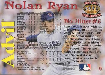 1996 Pacific Advil Nolan Ryan #9 Nolan Ryan Back