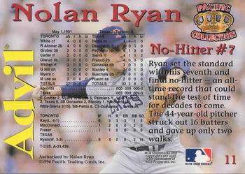 1996 Pacific Advil Nolan Ryan #11 Nolan Ryan Back