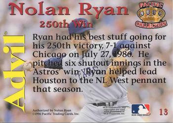 1996 Pacific Advil Nolan Ryan #13 Nolan Ryan Back