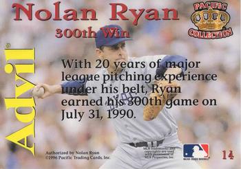 1996 Pacific Advil Nolan Ryan #14 Nolan Ryan Back