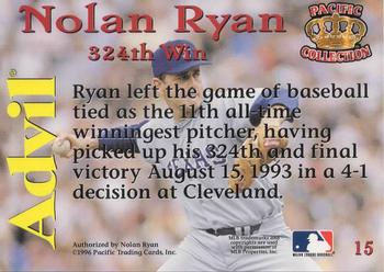 1996 Pacific Advil Nolan Ryan #15 Nolan Ryan Back