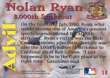 1996 Pacific Advil Nolan Ryan #18 Nolan Ryan Back