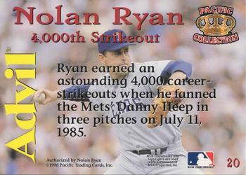 1996 Pacific Advil Nolan Ryan #20 Nolan Ryan Back