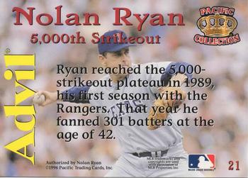 1996 Pacific Advil Nolan Ryan #21 Nolan Ryan Back