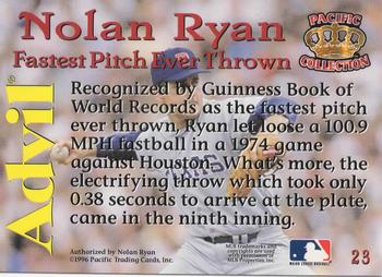 1996 Pacific Advil Nolan Ryan #23 Nolan Ryan Back