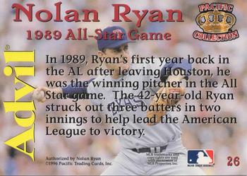 1996 Pacific Advil Nolan Ryan #26 Nolan Ryan Back