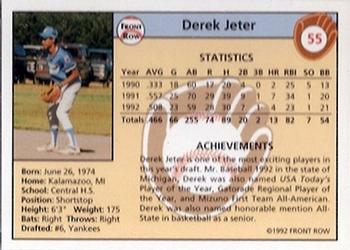 1992 Front Row Draft Picks - Gold #55 Derek Jeter Back