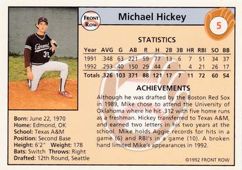 1992 Front Row Draft Picks - Gold #5 Mike Hickey Back