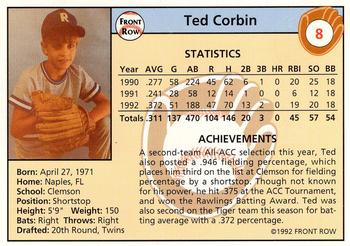 1992 Front Row Draft Picks - Gold #8 Ted Corbin Back
