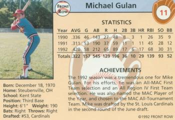 1992 Front Row Draft Picks - Gold #11 Mike Gulan Back