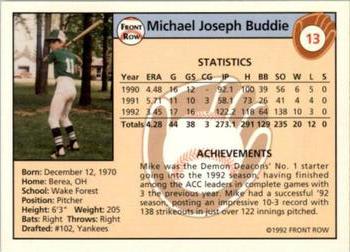 1992 Front Row Draft Picks - Gold #13 Mike Buddie Back