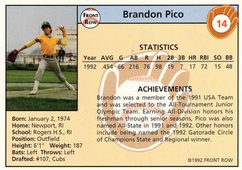 1992 Front Row Draft Picks - Gold #14 Brandon Pico Back
