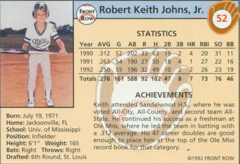 1992 Front Row Draft Picks - Gold #52 Keith Johns Back