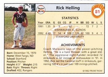 1992 Front Row Draft Picks - Gold #81 Rick Helling Back