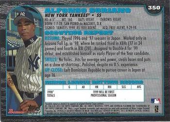 2013 Bowman Platinum - Blue Sapphire Refractor Rookie Reprints #350 Alfonso Soriano Back