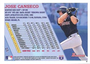 1996 Bowman - Foil #23 Jose Canseco Back
