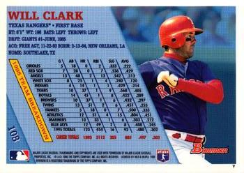 1996 Bowman - Foil #108 Will Clark Back